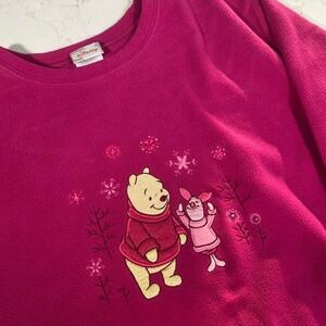 Disney Store Winnie‎ the Pooh & Piglet Fleece Pullover XL Pink Embroidered